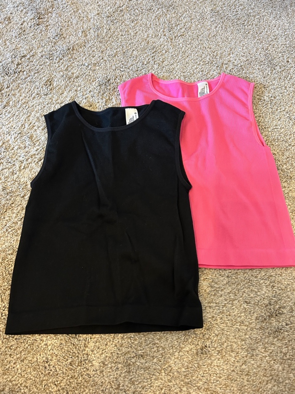 a new day Ribbed Sleeveless Tank Tops - Black & Hot Pink